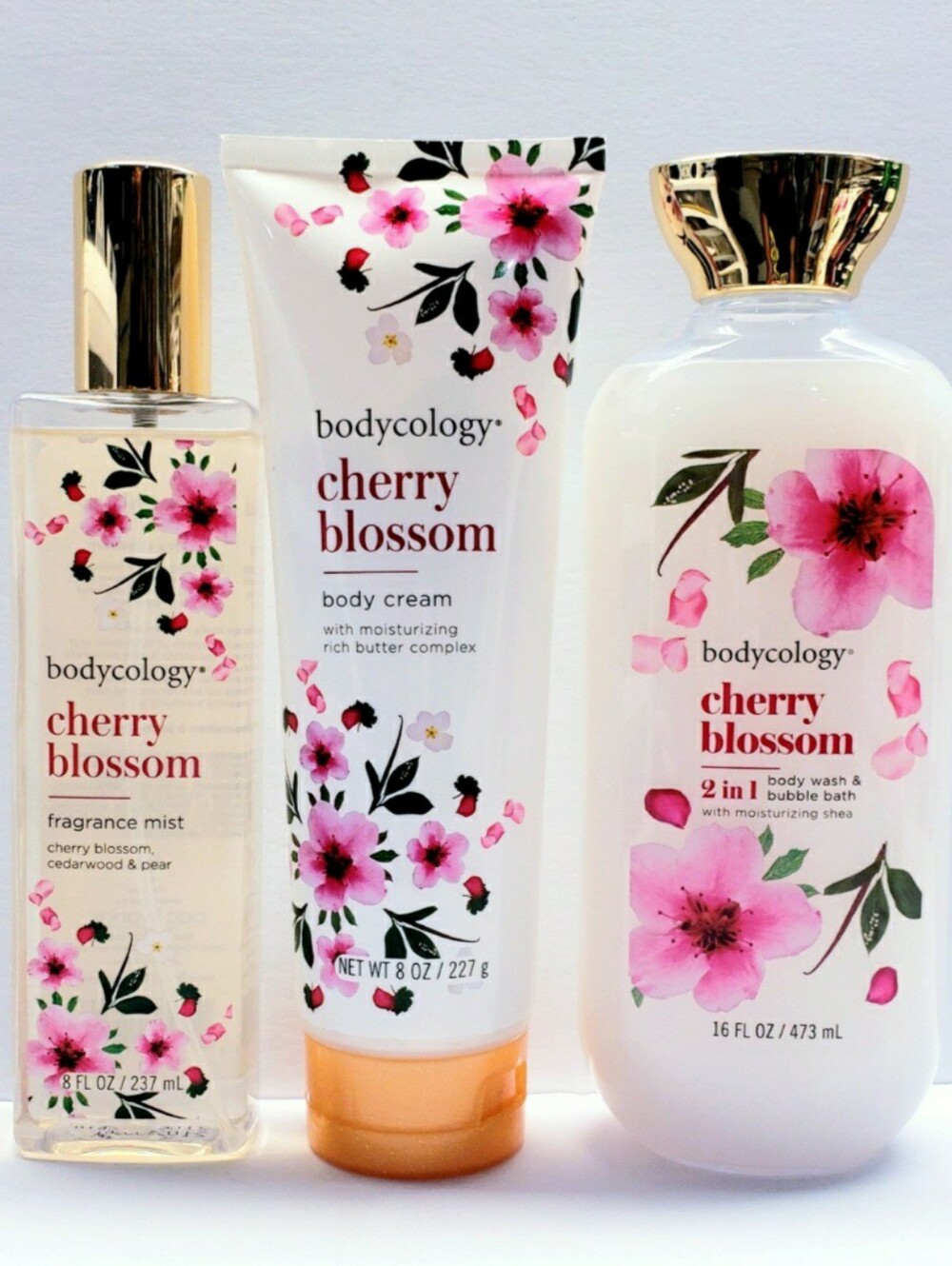 Bodycology CHERRY BLOSSOM Body Cream, Fragrance Mist, and Body Wash - 3 pcs